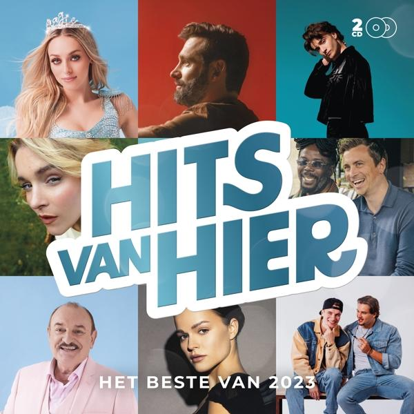 Pochette d'album avec plusieurs portraits d'artistes et le titre 'Hits van Hier'.