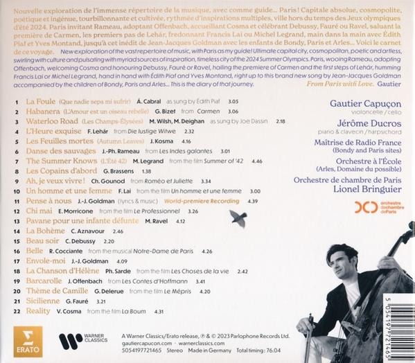 Albumcover mit Text und Foto einer Person, mit dem Titel „From Paris with Love“.