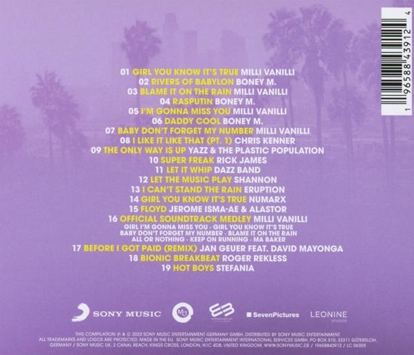 CD-Cover mit Titellisten und Bandnamen auf lila Hintergrund mit Text.