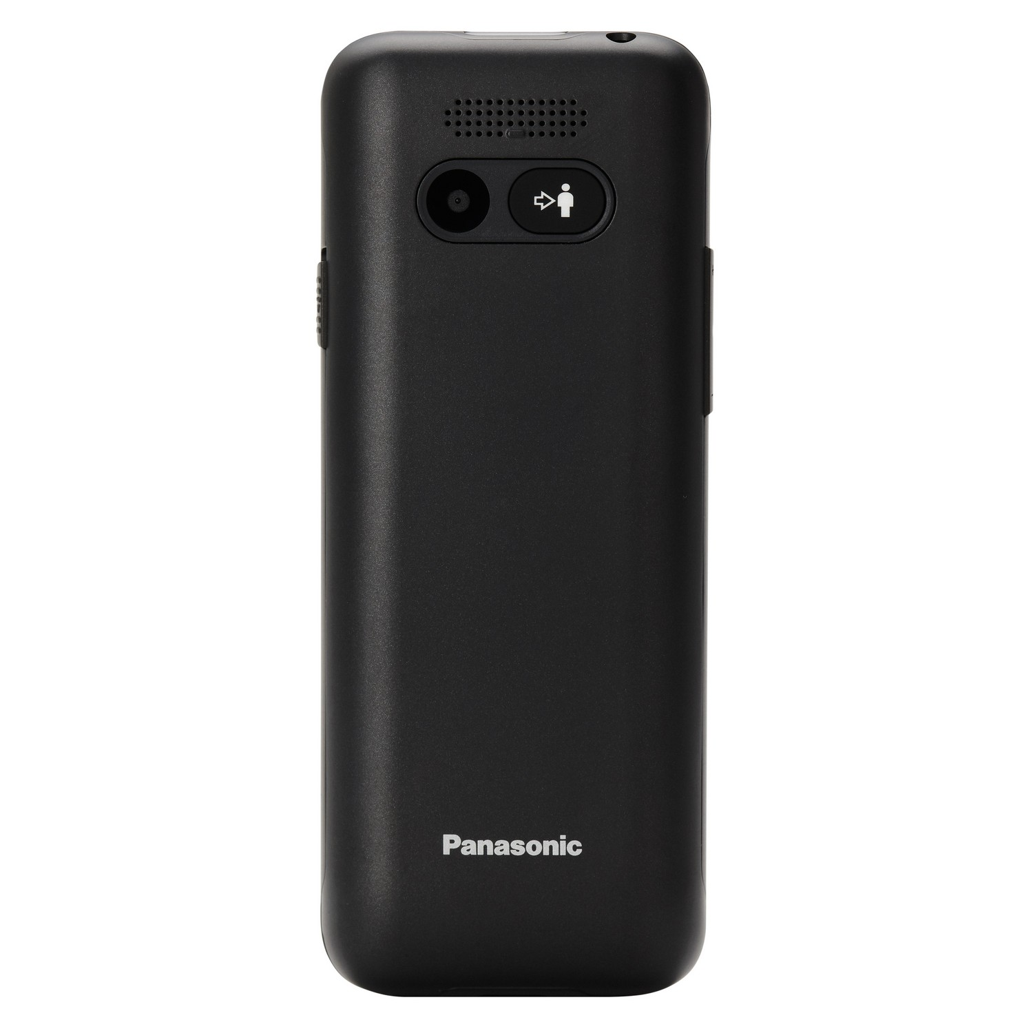 Black Panasonic cordless phone. Features include speaker, camera and an indicator.