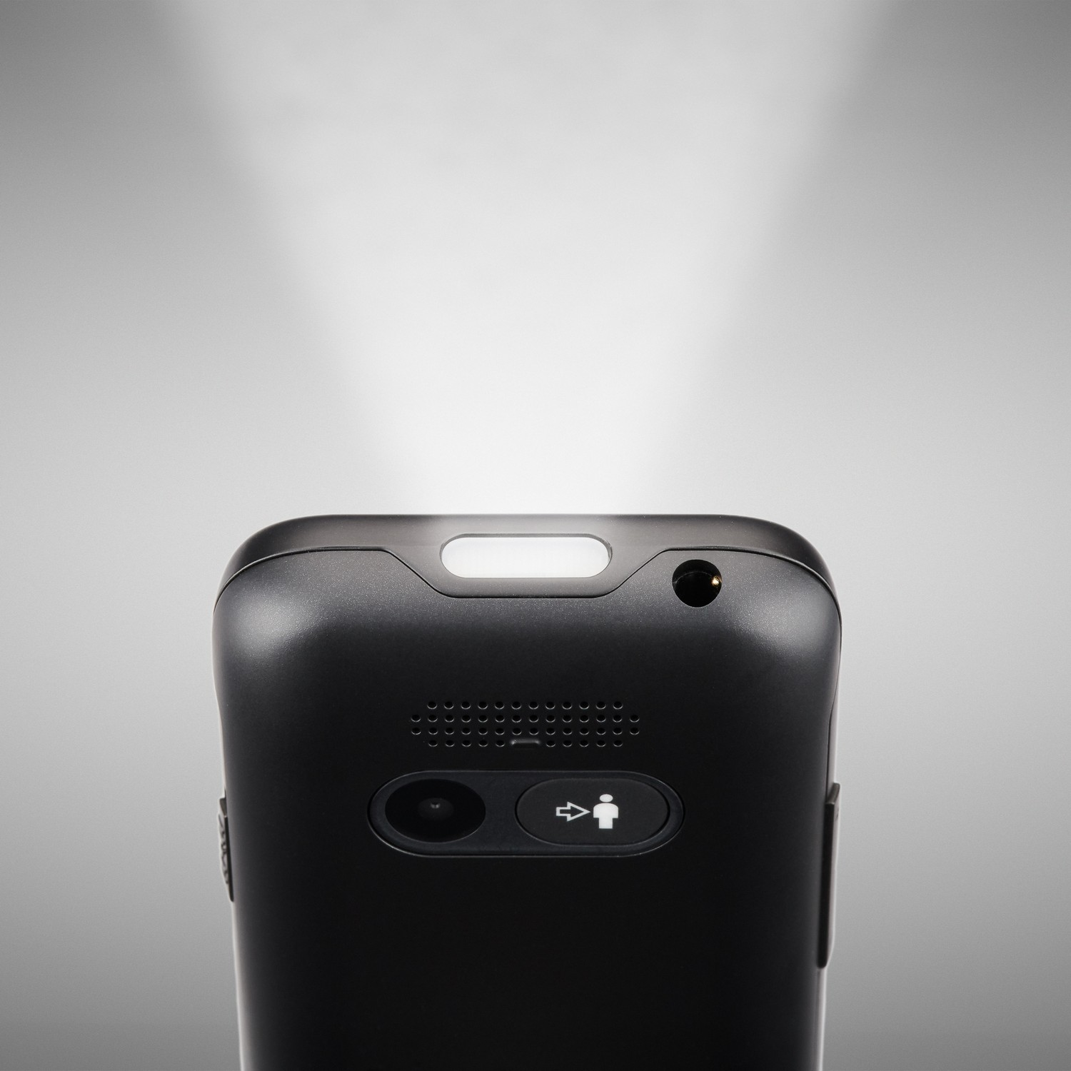 Black smartphone bottom with a light, camera, and two button symbols.
