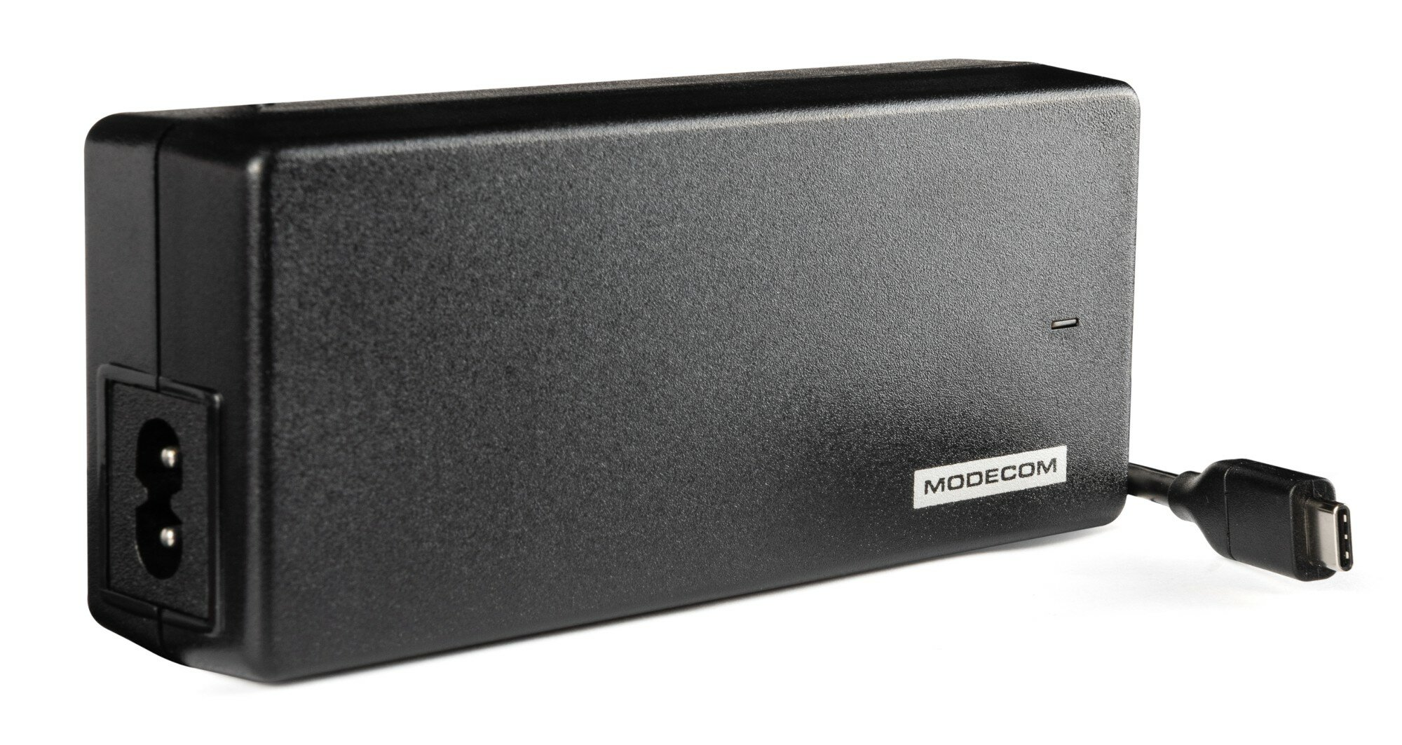 Czarny zasilacz z kablem USB-C i gniazdem wtyczki Euro.