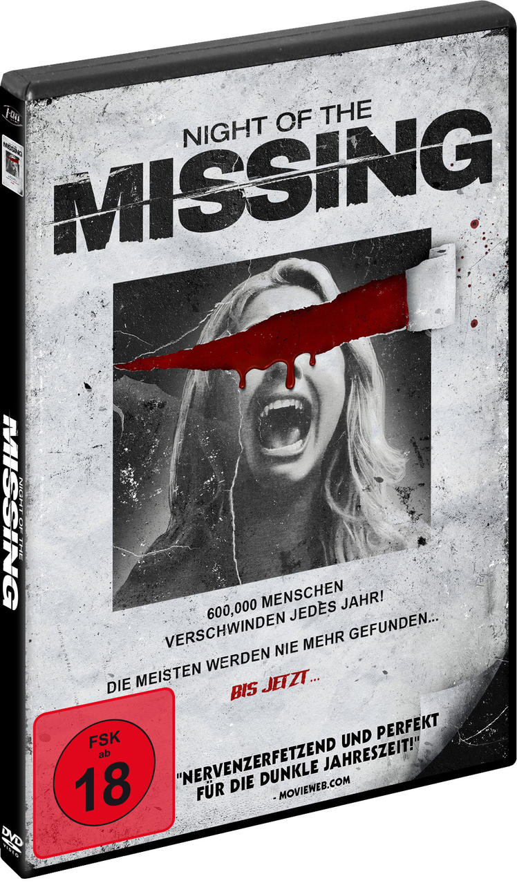 Filmcover: Schreiende Frau mit Blut und Text.