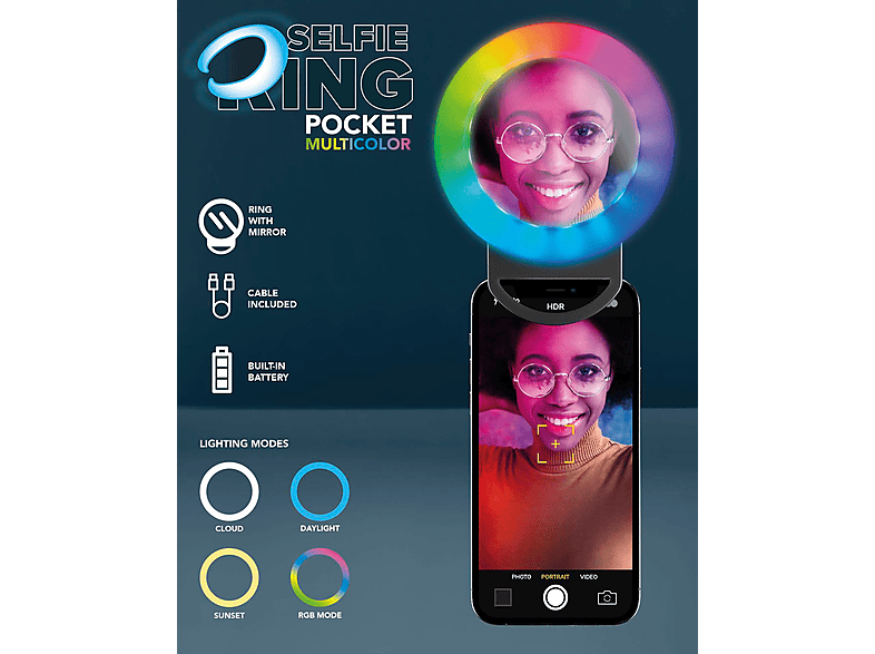 Thumbnail - CELLULAR LINE Selfie Ring Pocket Multicolor - Universal Ringlicht Schwarz