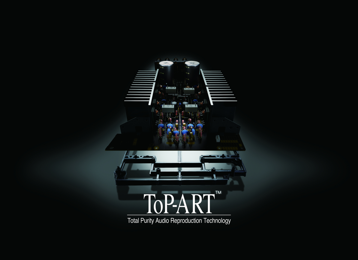 Top-ART Audiotechnologie. Schwarz und Weiß, mit elektronischem Layout.