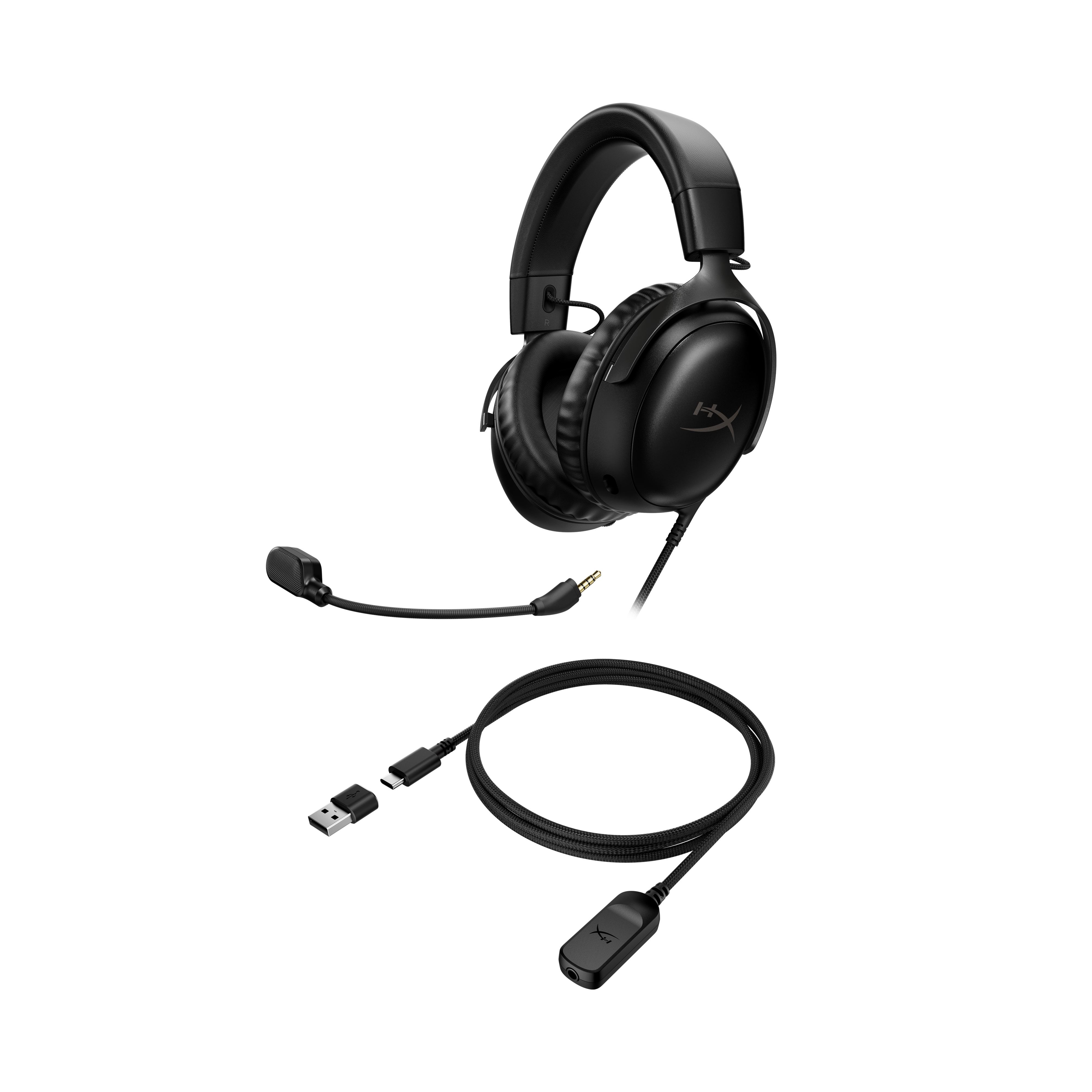 Auriculares gaming negros con micro y cable.