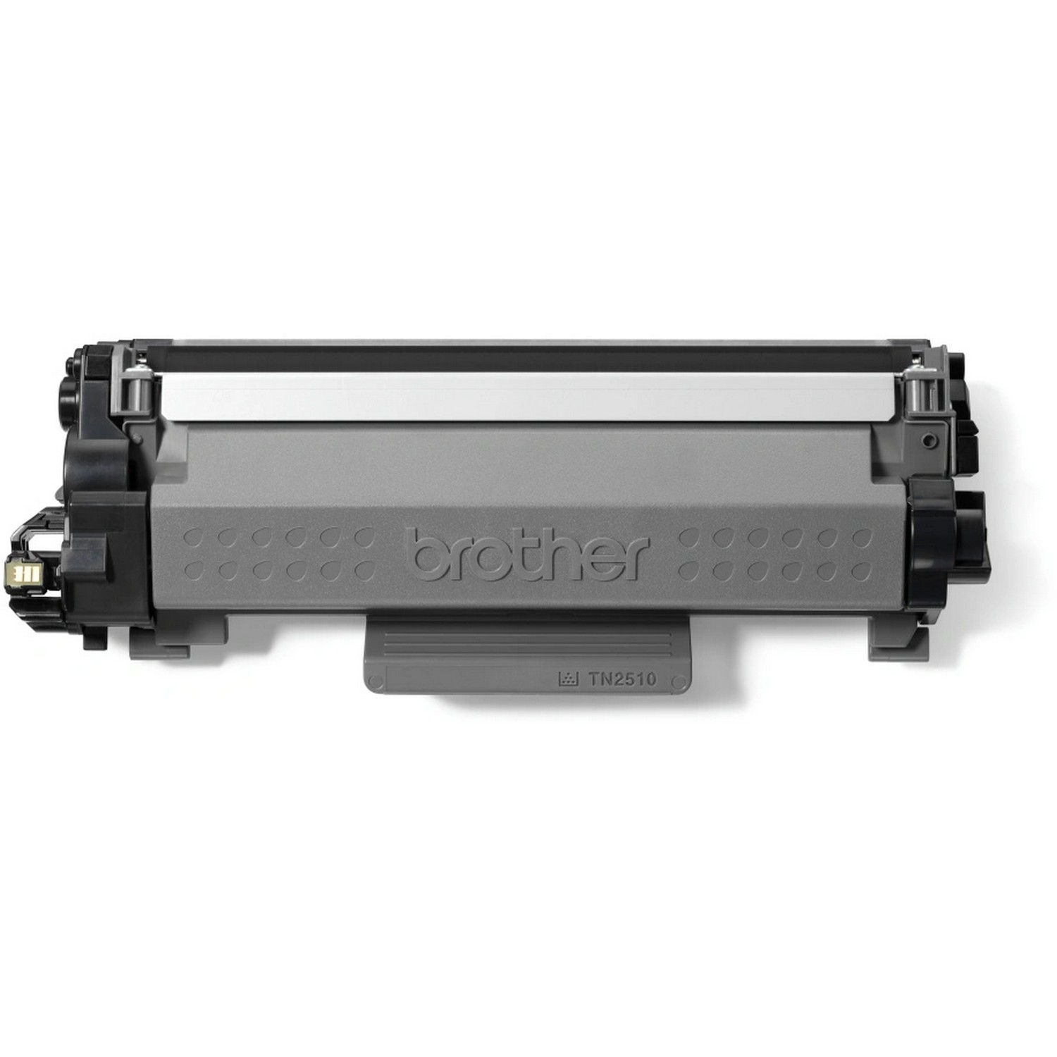 Une cartouche de toner Brother TN2510, gris clair, sur fond blanc.