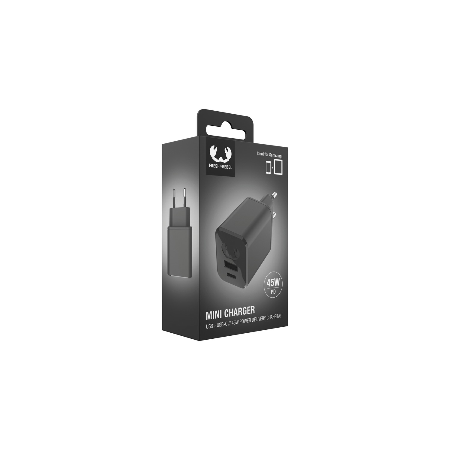 Un chargeur vert avec une prise noire.