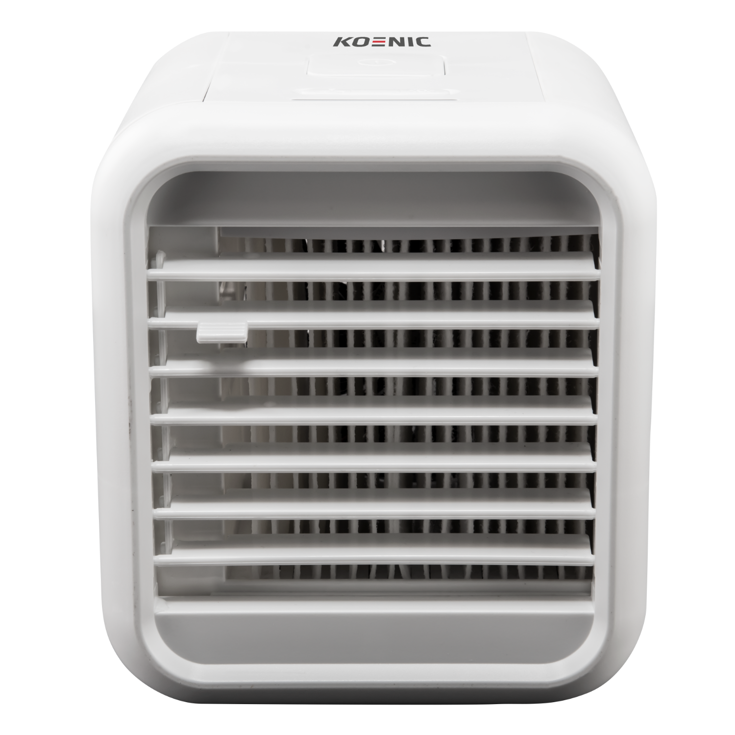 A white Koenic air cooler with front vents, angled view.