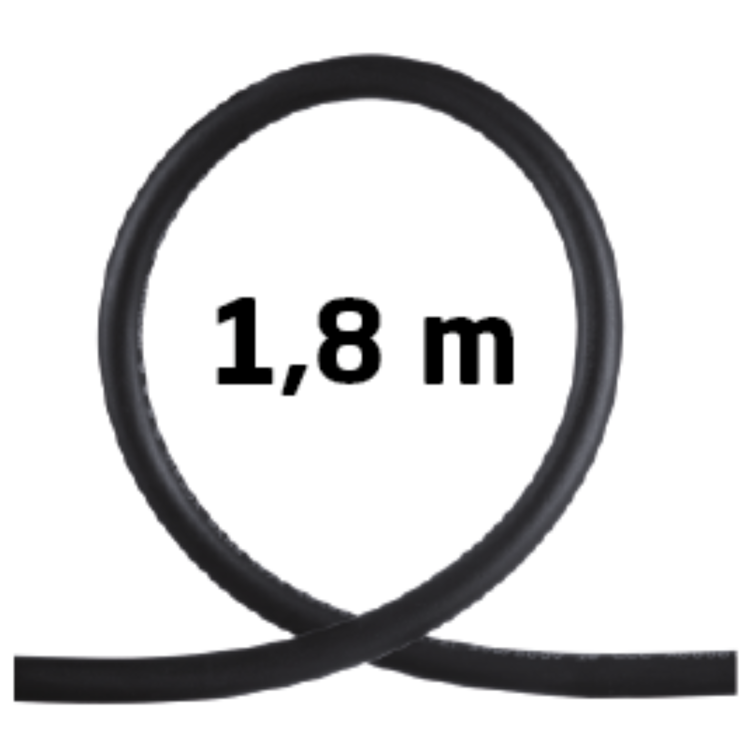 Black cable in a loop. Text: 1,8 m. The cable is on a white background.