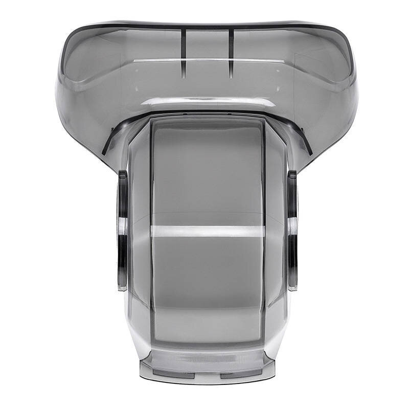 Szary ochraniacz kamery drona, z przezroczystym plastikowym designem. Tło jest białe.