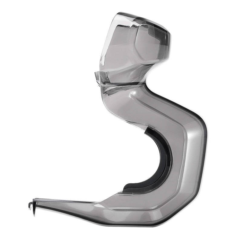 Przezroczyste plastikowe urządzenie, zakrzywiony kształt, z otworem, na białym tle.