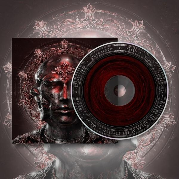 Albumcover mit einer Figur mit mehreren Gesichtern und einer roten CD.