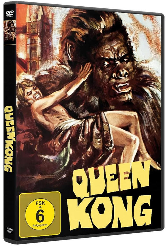 DVD-Cover von 'Queen Kong', mit Gorilla, Frau und Filmtitel.