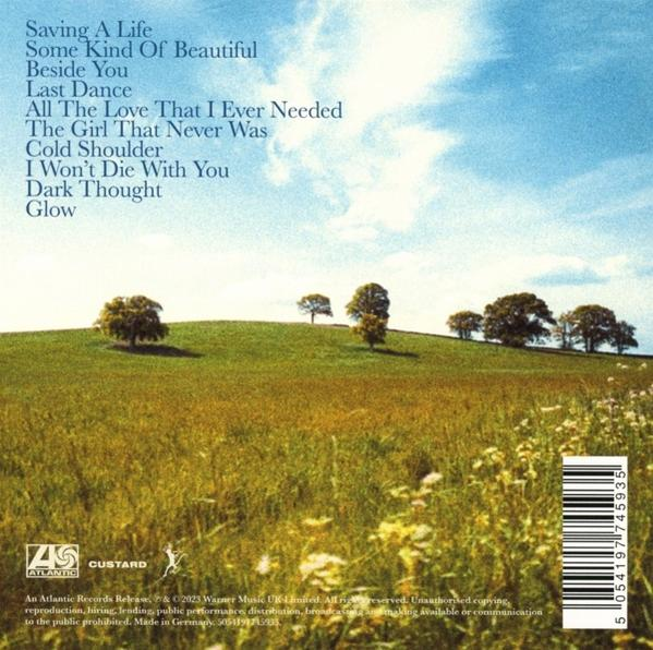 Ein grünes Feld mit Bäumen und dem Albumtitel 'Saving A Life'.