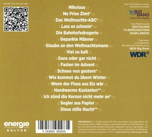 CD-Cover mit Titelliste und Logo. Weißer Hintergrund, mit einem QR-Code in der Ecke.