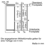 Technische Zeichnung mit Abmessungen für ein Einbaugerät, Maße in mm.
