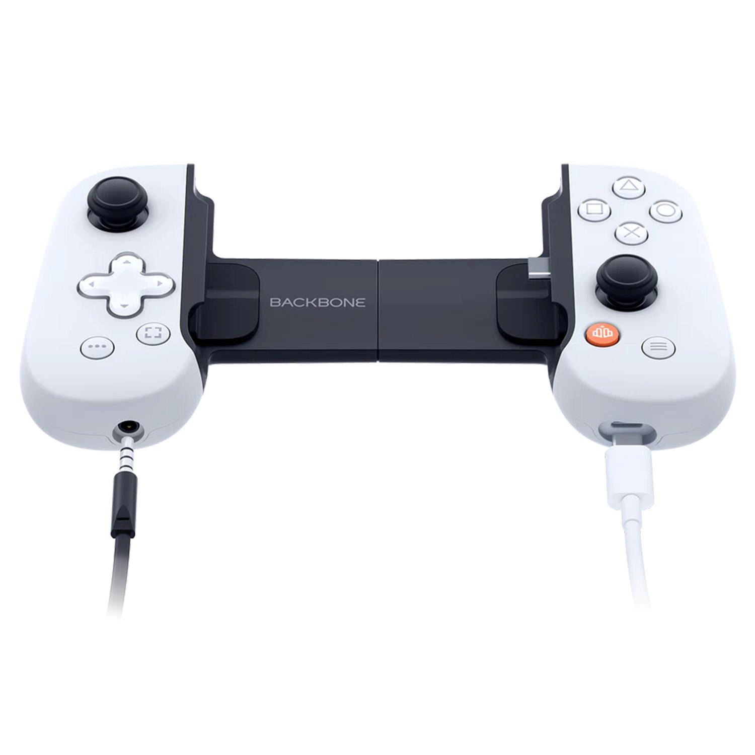 Weißer und schwarzer Backbone-Controller für ein Telefon.