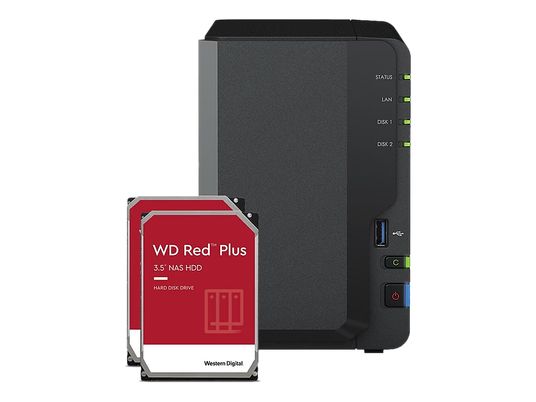 SYNOLOGY DS223 2 baies WD Red Plus 8 To - NAS (HDD, 8 TB, Noir)