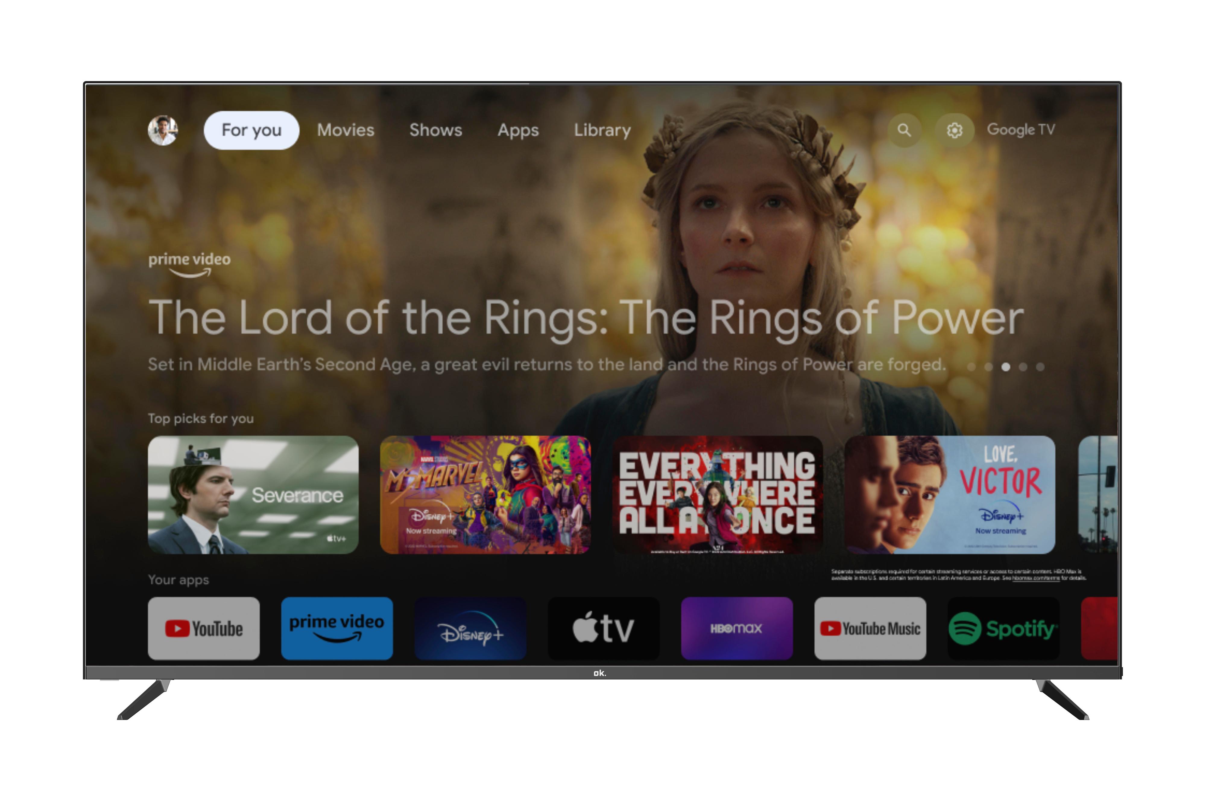 Smart-TV mit dem Film 'Der Herr der Ringe' auf dem Bildschirm. Zeigt eine Frau mit Krone.