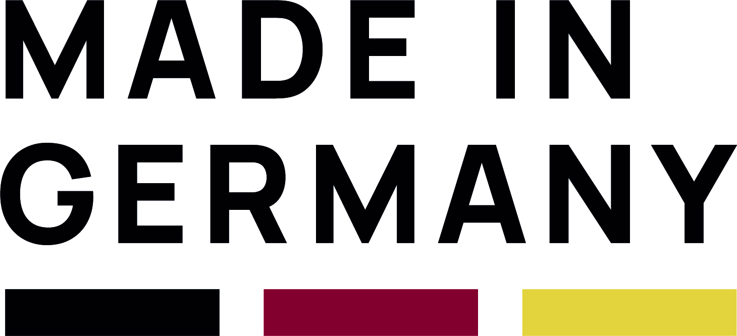 Made in Germany Text mit deutschen Flaggenfarben.