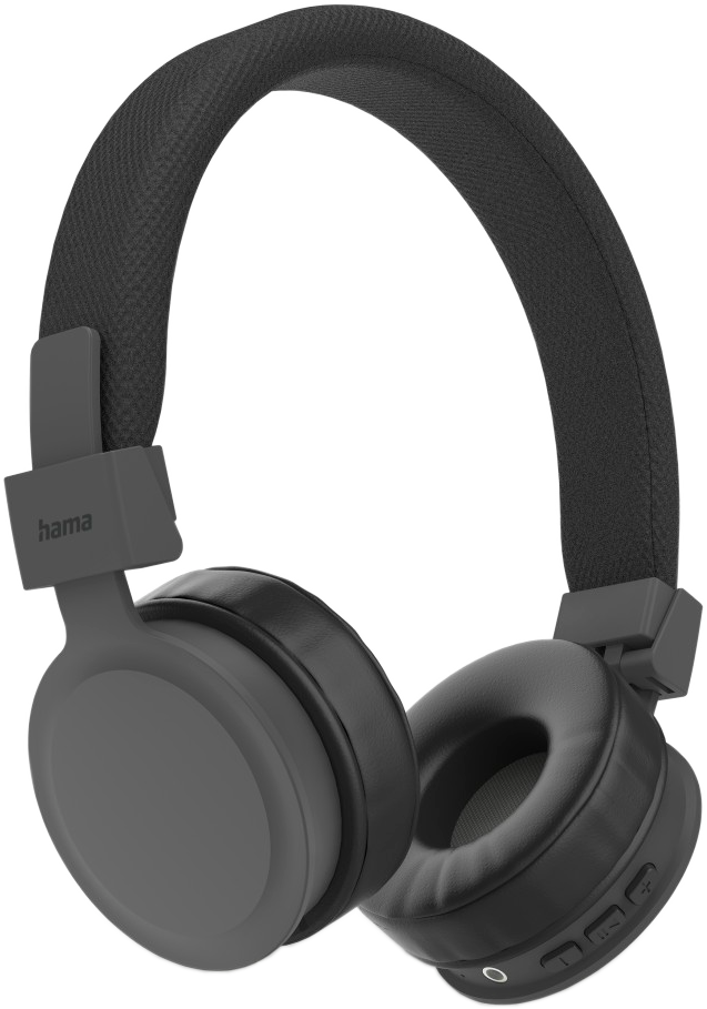 Egy szürke Hama fejhallgató fekete háttérrel. A fejhallgató over-ear.