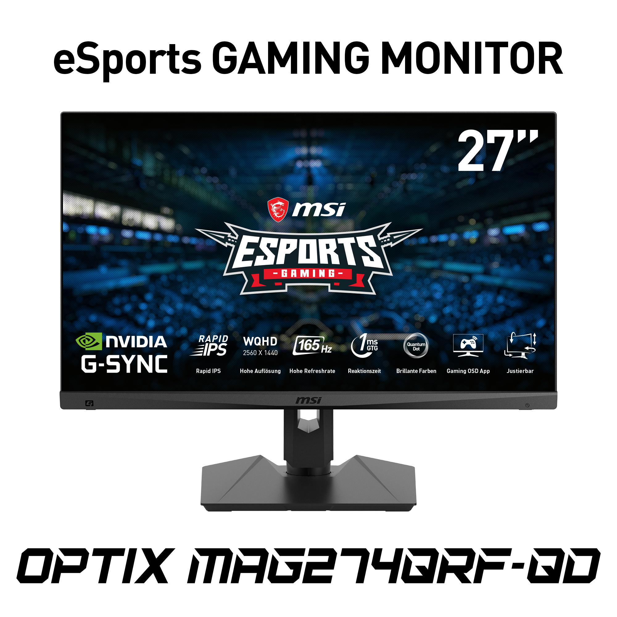 MSI OPTIX MAG274QRFDE QD 27 Zoll  WQHD  Gaming Monitor  1 ms Reaktionszeit  