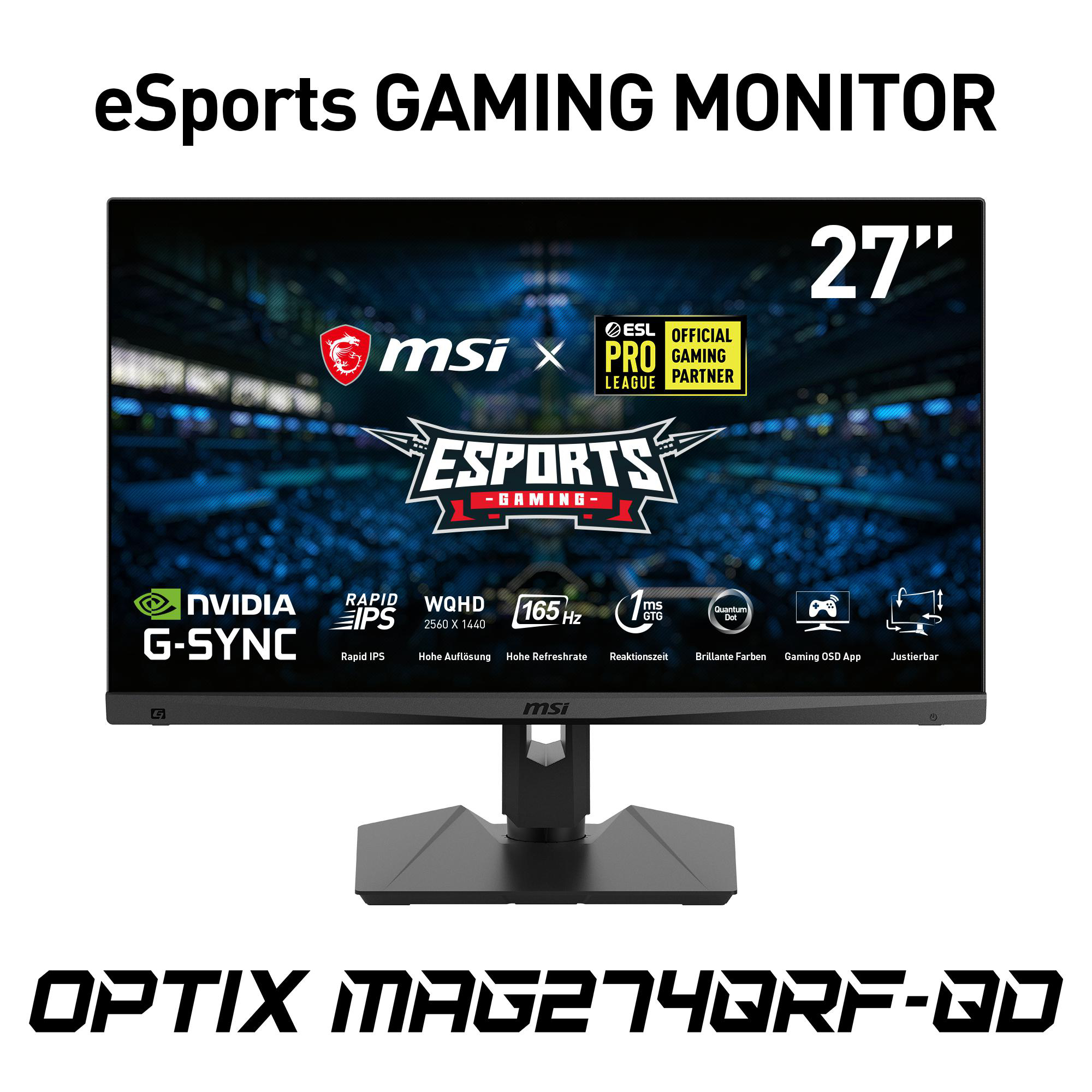 MSI OPTIX MAG274QRFDE QD 27 Zoll  WQHD  Gaming Monitor  1 ms Reaktionszeit  