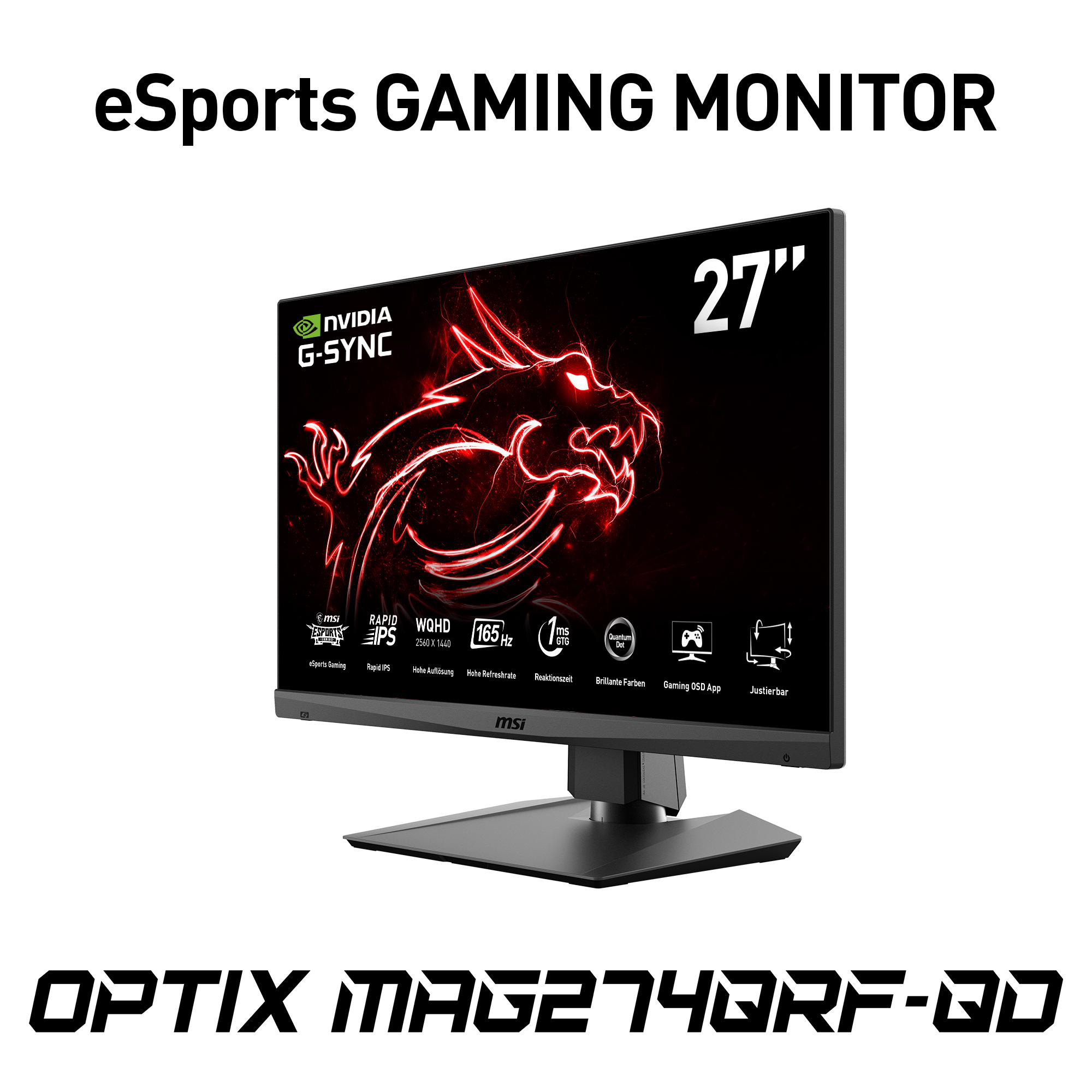 MSI OPTIX MAG274QRFDE QD 27 Zoll  WQHD  Gaming Monitor  1 ms Reaktionszeit  
