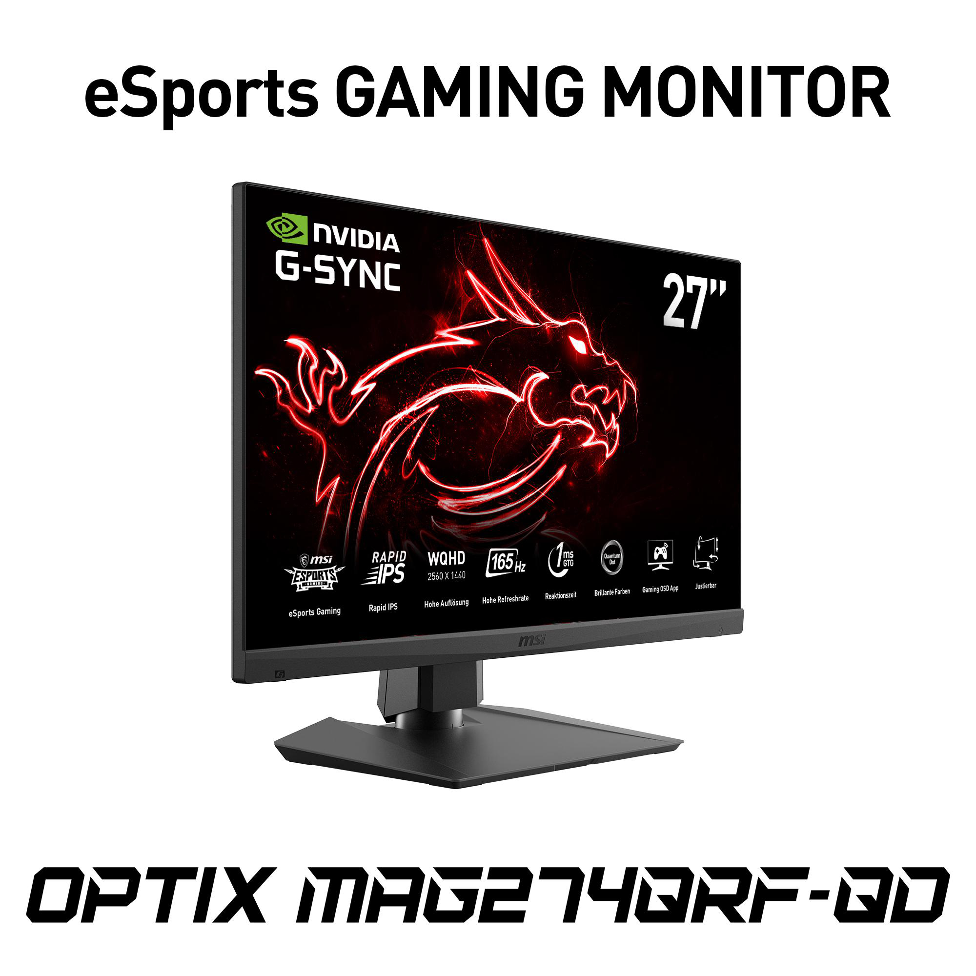 MSI OPTIX MAG274QRFDE QD 27 Zoll  WQHD  Gaming Monitor  1 ms Reaktionszeit  