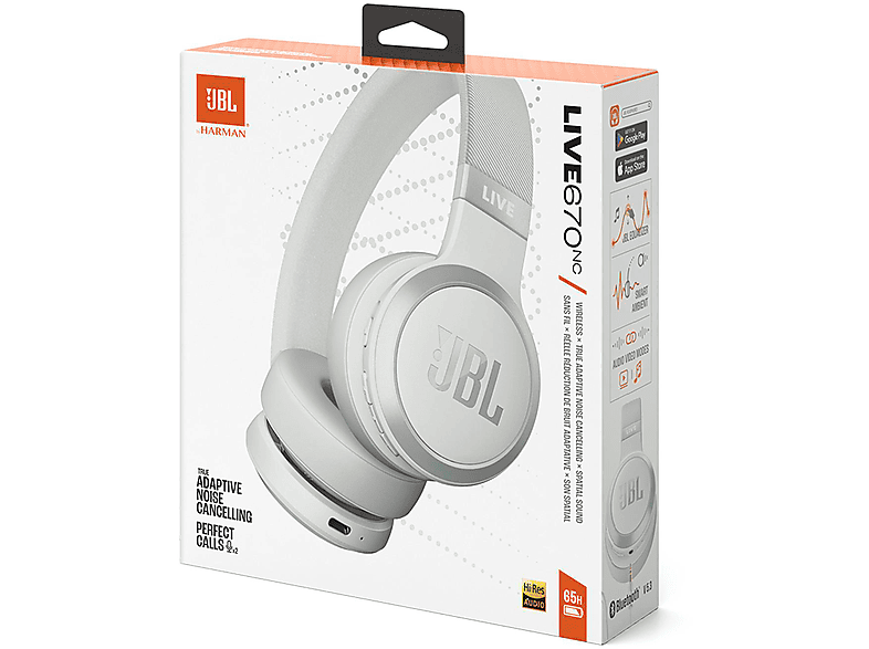 JBL Live 670NC - Kabelloser On-Ear Kopfhörer mit Noise Cancelling - Weiß