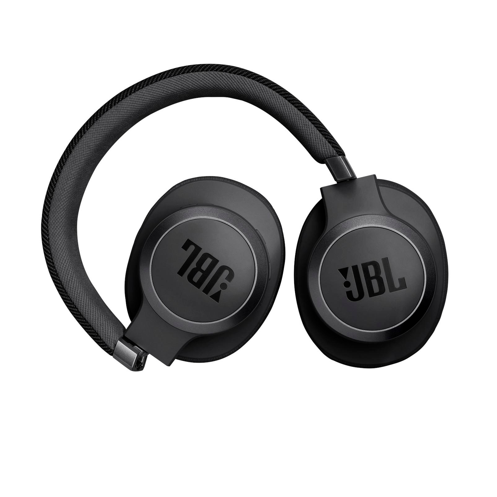 Schwarze JBL-Kopfhörer, Over-Ear-Design, mit JBL-Logo auf den Ohrmuscheln.