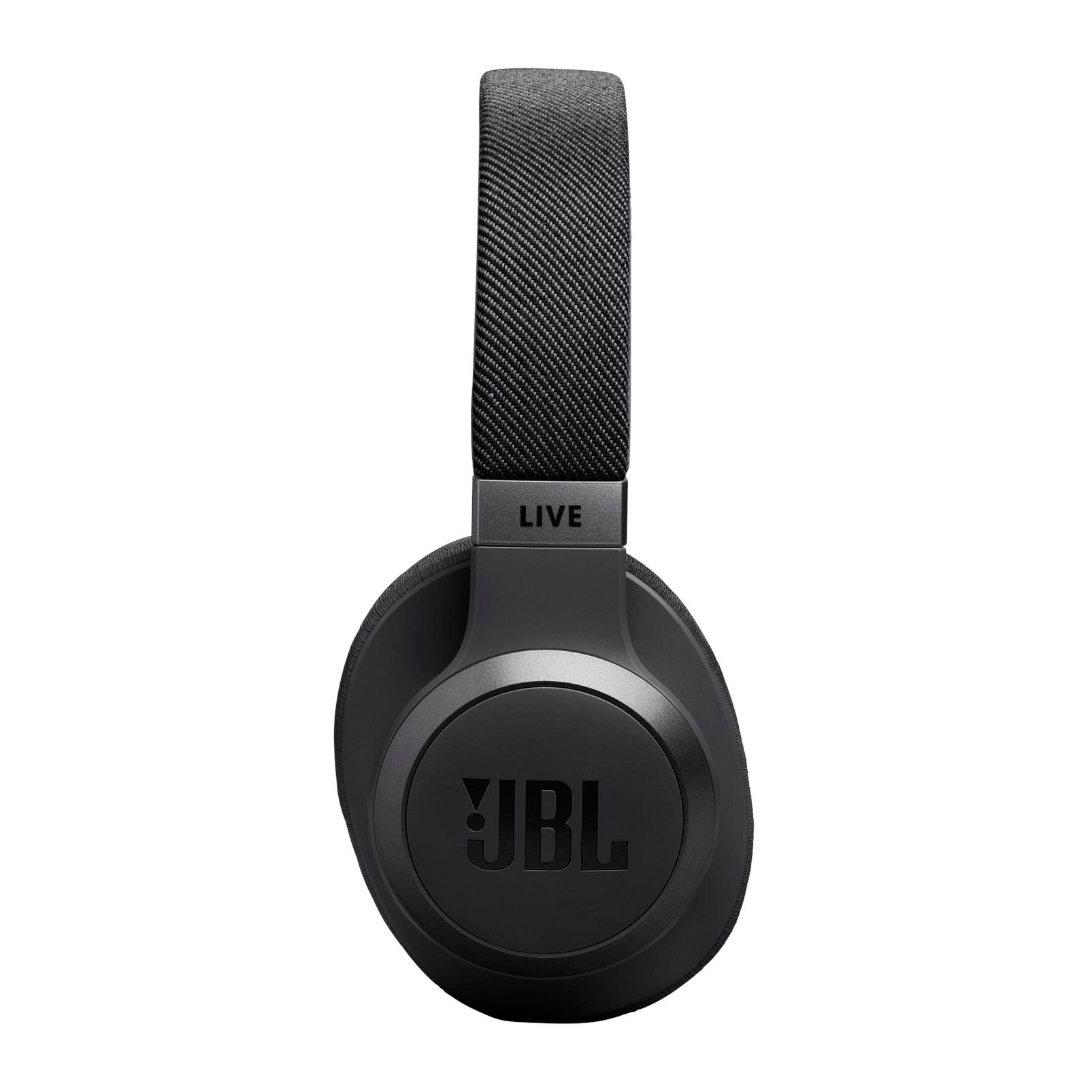 Schwarze JBL-Kopfhörer mit „LIVE“-Schriftzug auf dem Bügel, weißer Hintergrund.