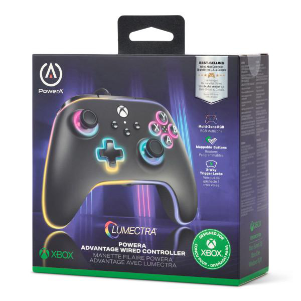 Schwarze PowerA Controller-Box mit Controller, Xbox-Design, bunten Tasten.