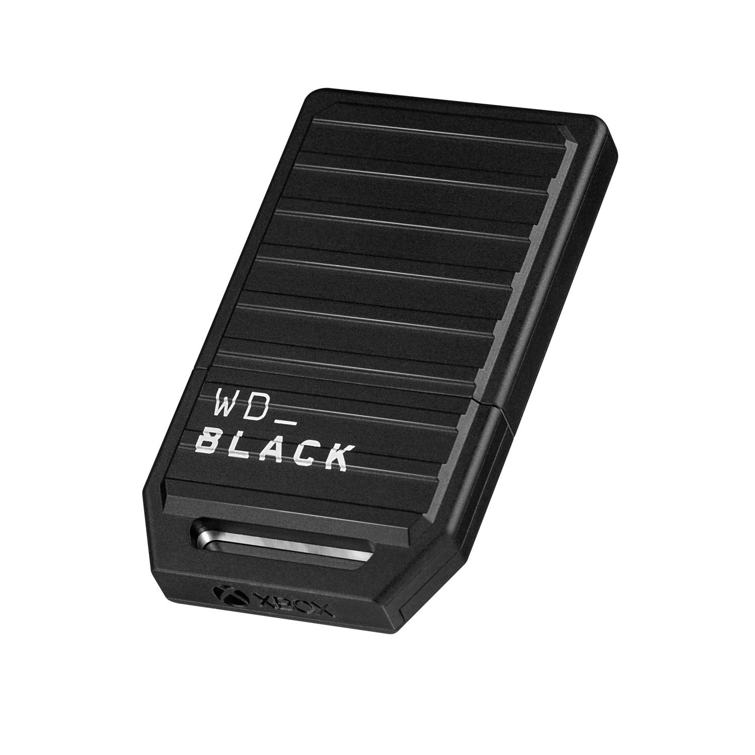 Disque dur externe WD_BLACK noir avec logo Xbox sur fond blanc.