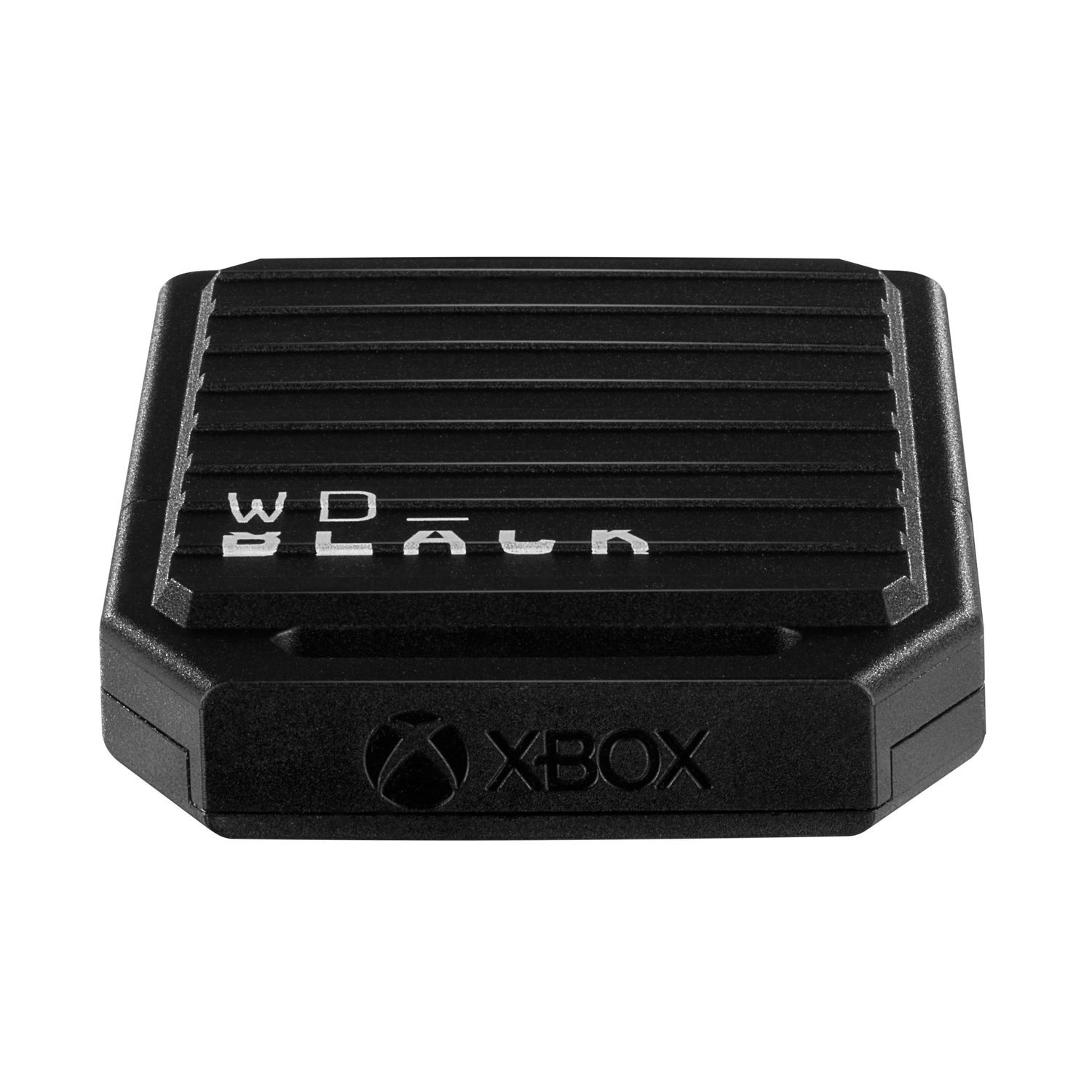 Disque dur externe WD_BLACK noir, avec une surface supérieure texturée et le logo Xbox en bas.
