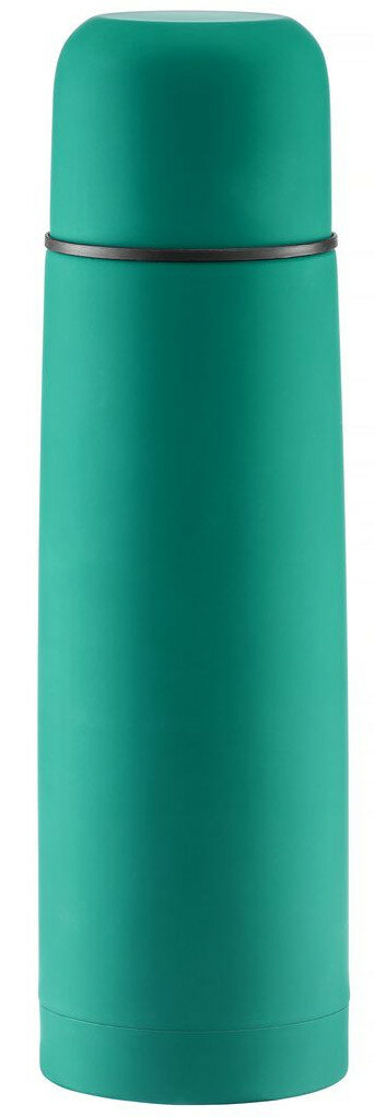 Butelka termiczna w kolorze turkusowym z czarną zakrętką.