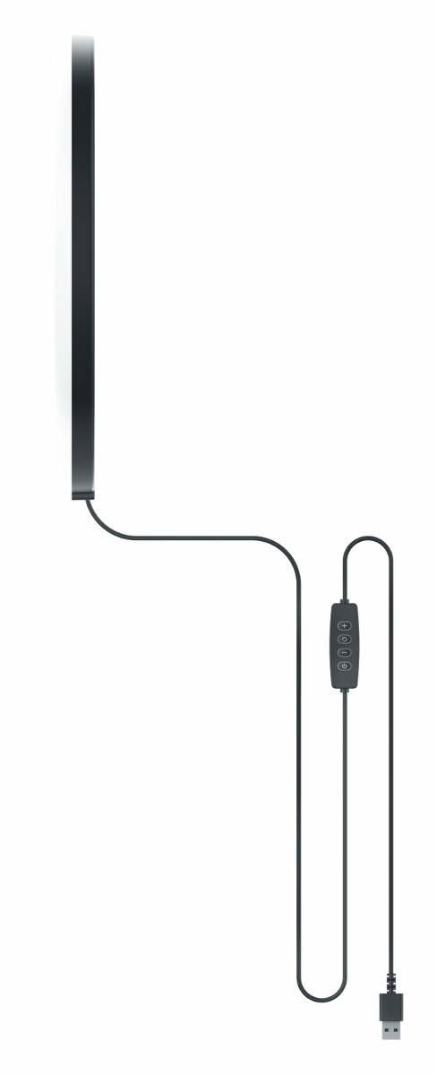 Długi, czarny pasek świetlny z kablem USB i panelem sterowania z przyciskami.