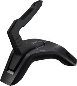 Czarny bungee do myszy. Ma zakrzywioną konstrukcję z ramieniem podtrzymującym.