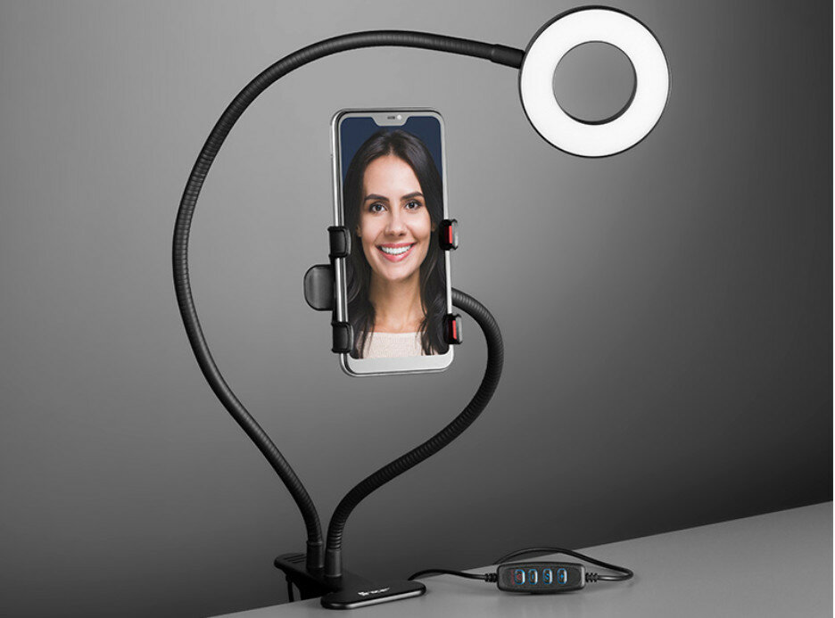 Lampa TRACER RING 8.5 cm 48 LED z uchwytem na telefon