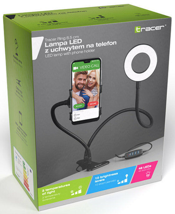 Lampa TRACER RING 8.5 cm 48 LED z uchwytem na telefon