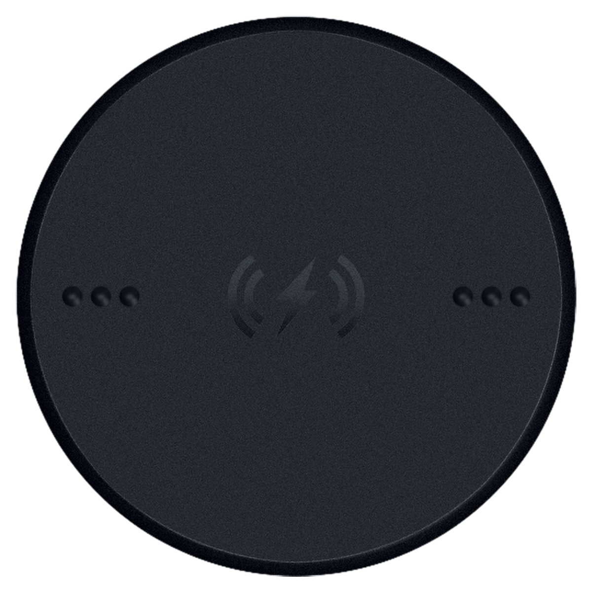 Czarna ładowarka bezprzewodowa z trzema kropkami i symbolem ładowania.