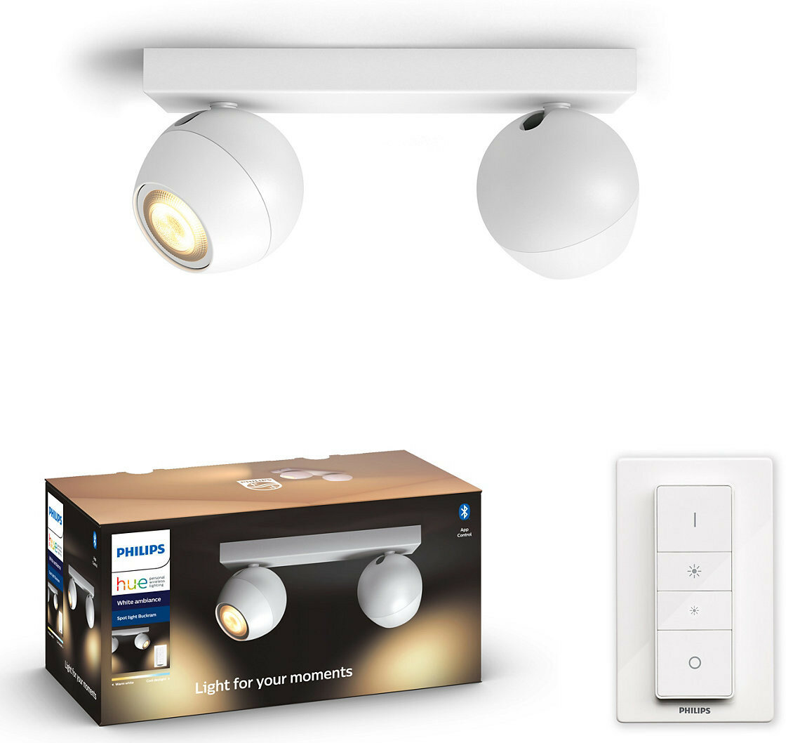Reflektor punktowy PHILIPS HUE Buckram Podwójny + Ściemniacz ZigBee Biały