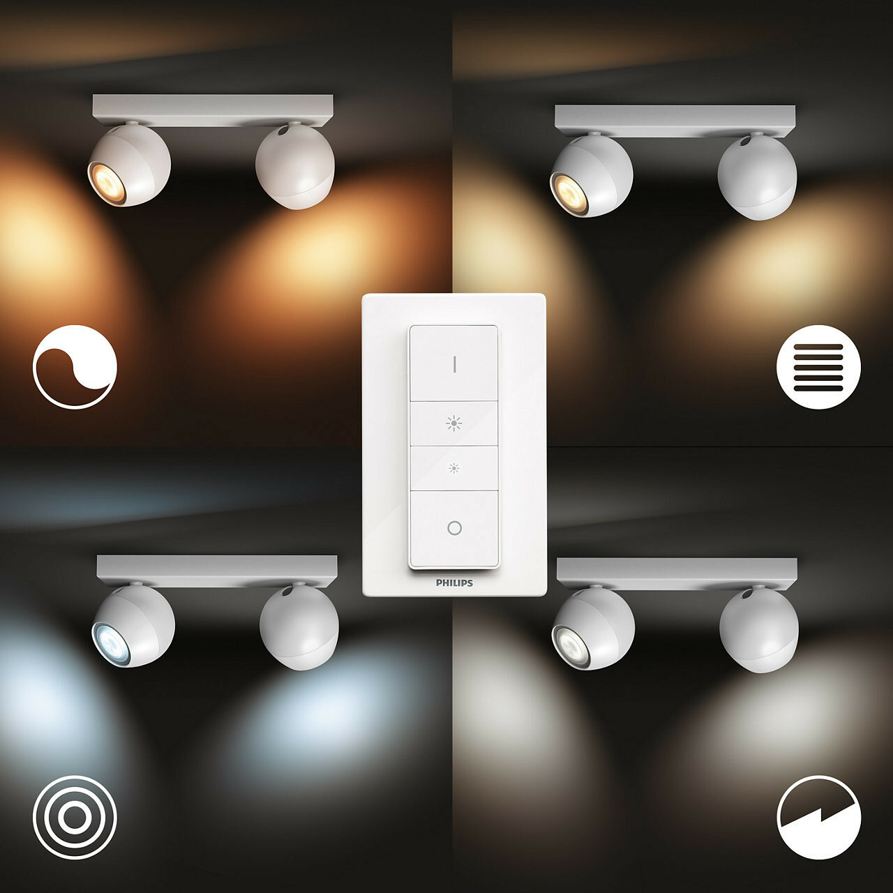 Reflektor punktowy PHILIPS HUE Buckram Podwójny + Ściemniacz ZigBee Biały