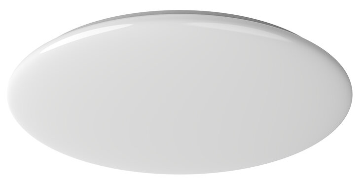 Biała, owalna lampa sufitowa LED, odizolowana na białym tle.