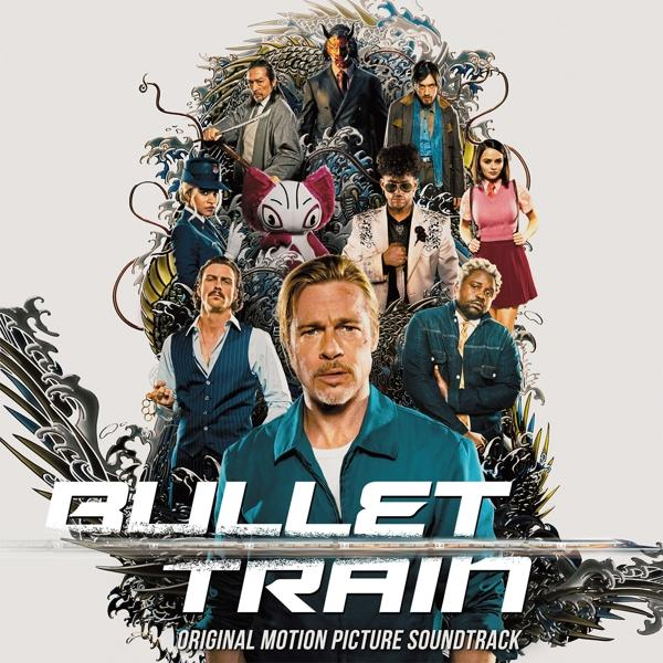 Filmplakat: Brad Pitt und andere Schauspieler. Titel 'Bullet Train'.
