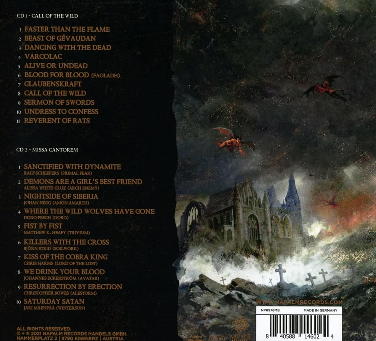 CD hátlap egy metal zenekar számlistájával. A művészeti alkotás sötét, gótikus jelenetet mutat démonokkal.