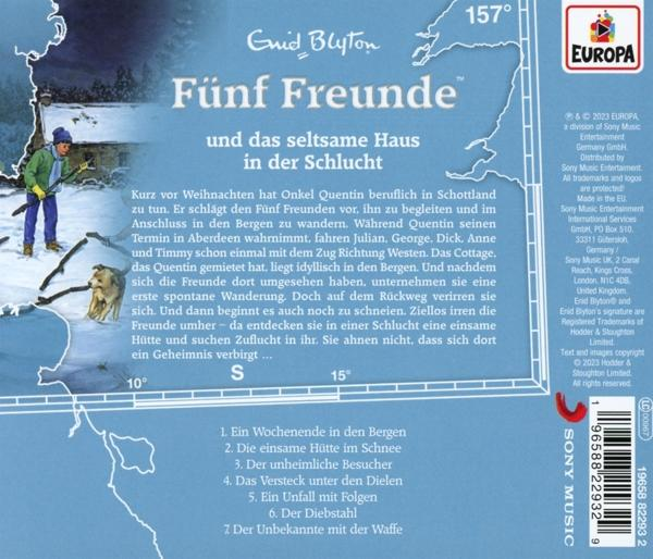 Rückseite eines Buches, mit Text und einer Zeichnung eines Jungen und eines Hundes.