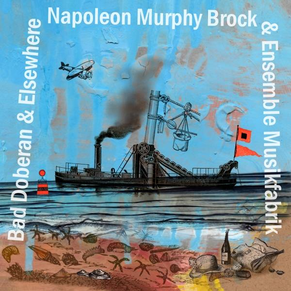 Albumcover mit einem Boot, Flugzeug und Text. Blaues und braunes Farbschema.