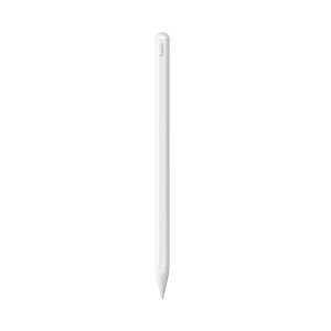Beyaz arka plan üzerinde beyaz Apple Pencil, şık ve minimalist bir tasarım.